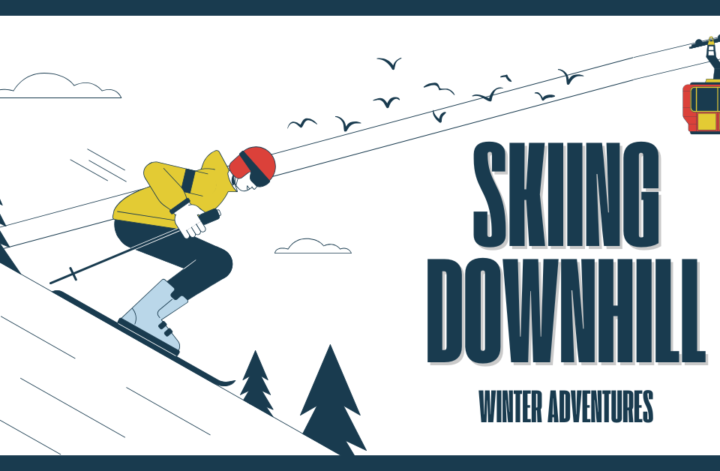 A skier races down a hill, with the words "skiing down hill" featured in the image.