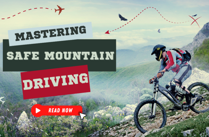 A man on a mountain bike traverses a trail, featuring the caption "Mastering Safe Mountain Driving.