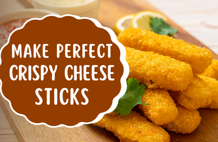 A close-up of golden, crispy cheese sticks arranged on a plate, garnished with herbs and served with marinara sauce.